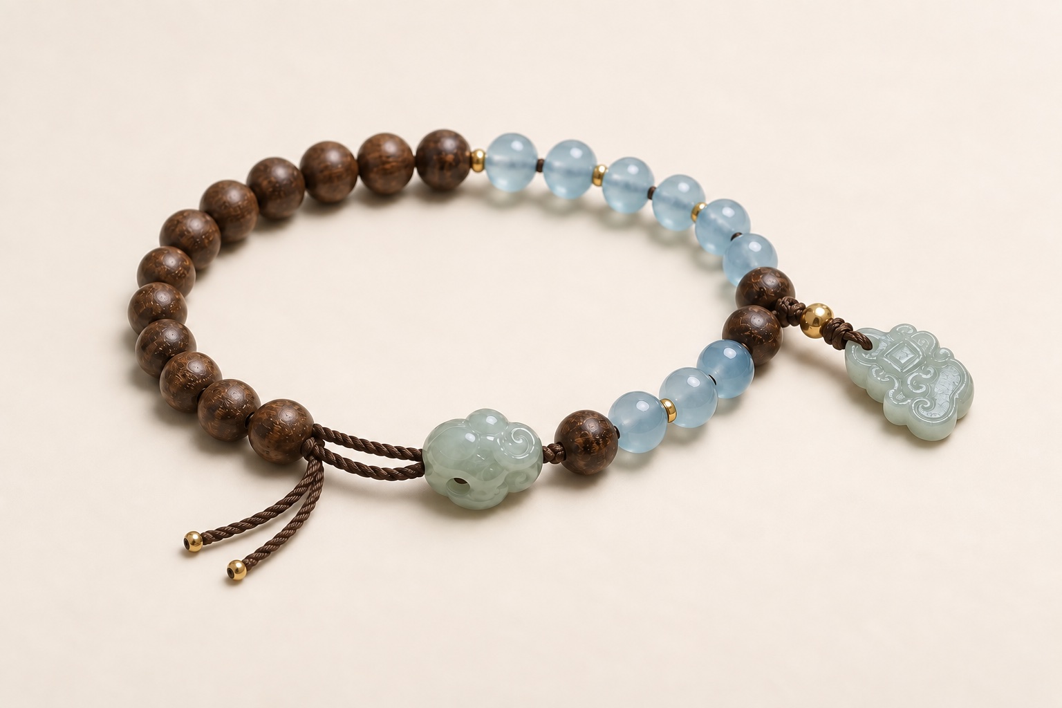 Dark wood and pale stone share one circle · design image
